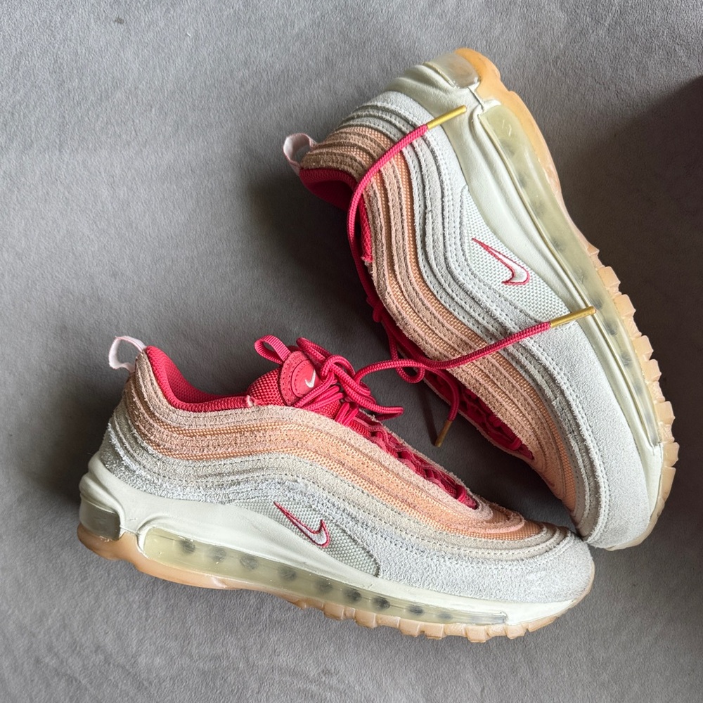 Nike Women's Air Max 97 Peach and White Sneakers
